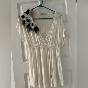 Cream V Neck Top with Floral accent